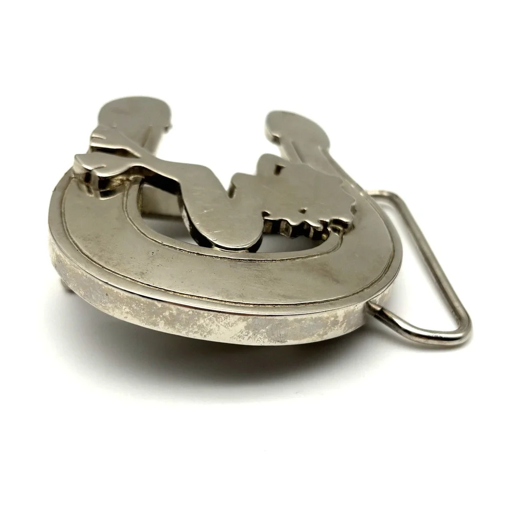 1990s NO FEAR Chrome Lucky Horseshoe Pinup Girl Zippo Holder Buckle Fits 2